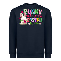 Navy Bunny Kisses Easter Wishes Heavyweight Sweatshirt - CowhideDigitalArt