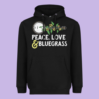 Peace , Love & Bluegrass   Banjo Nature Vines Illu Heavyweight Hoodie Designed By Designpulse