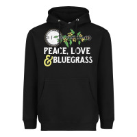 Black peace , love & bluegrass   banjo nature vines illu Heavyweight Hoodie - DesignPulse