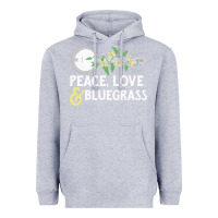 Heather Grey peace , love & bluegrass   banjo nature vines illu Heavyweight Hoodie - DesignPulse
