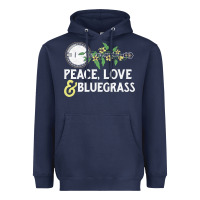 Navy peace , love & bluegrass   banjo nature vines illu Heavyweight Hoodie - DesignPulse