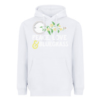 White peace , love & bluegrass   banjo nature vines illu Heavyweight Hoodie - DesignPulse