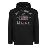 Black Bar Harbor Maine USA American Flag Established ME Vintage Heavyweight Hoodie - PixelWave