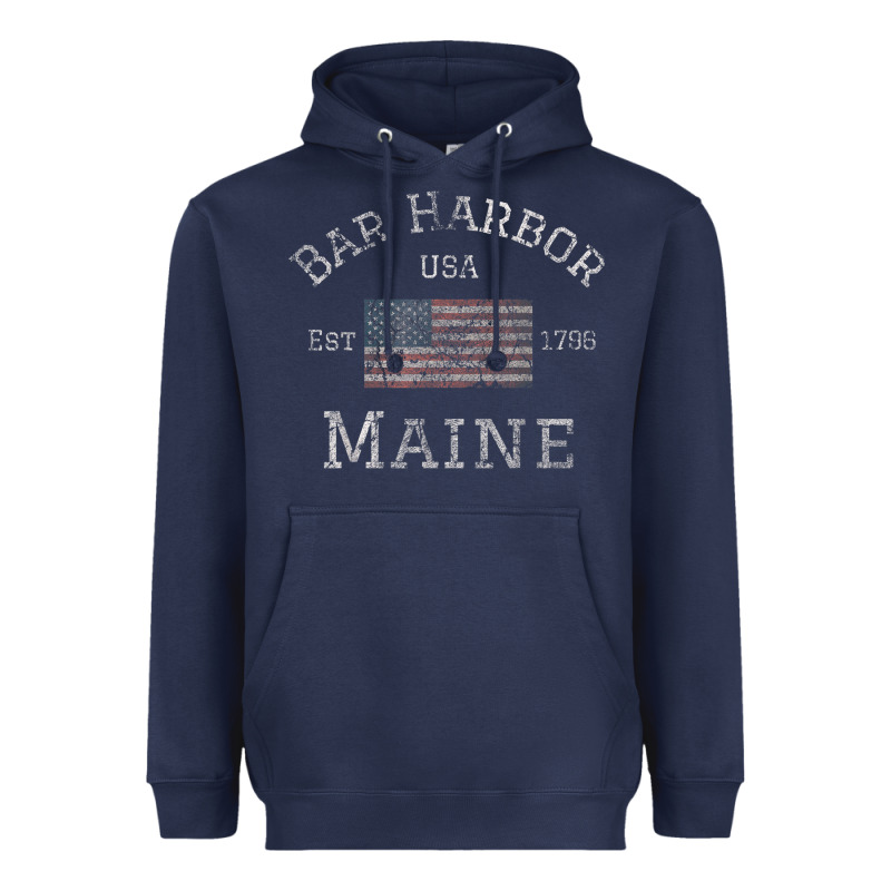 Bar Harbor Maine Usa American Flag Established Me Vintage Heavyweight Hoodie by PixelWave | Teevron