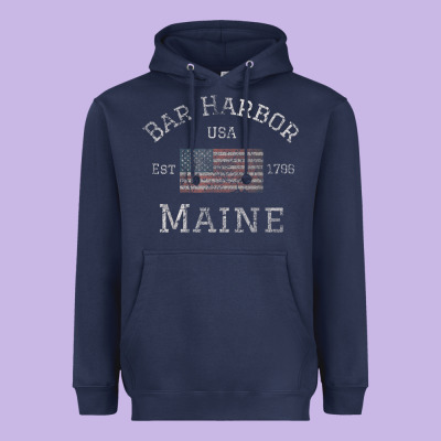 Bar Harbor Maine Usa American Flag Established Me Vintage Heavyweight Hoodie Designed By Pixelwave