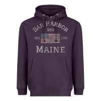 Plum Bar Harbor Maine USA American Flag Established ME Vintage Heavyweight Hoodie - PixelWave