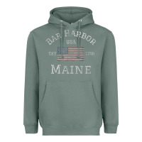 Sage Bar Harbor Maine USA American Flag Established ME Vintage Heavyweight Hoodie - PixelWave