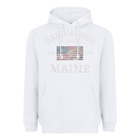 White Bar Harbor Maine USA American Flag Established ME Vintage Heavyweight Hoodie - PixelWave