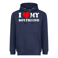 Navy I Love My Boyfriend T-Shirt Heavyweight Hoodie - PixelWave