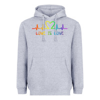 Heather Grey LGBT Love Rainbow Heartbeat Heavyweight Hoodie - PixelWave