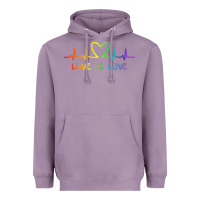 Lavender LGBT Love Rainbow Heartbeat Heavyweight Hoodie - PixelWave
