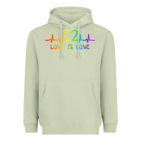 Matcha LGBT Love Rainbow Heartbeat Heavyweight Hoodie - PixelWave