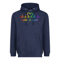 Navy LGBT Love Rainbow Heartbeat Heavyweight Hoodie - PixelWave