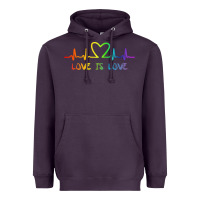 Plum LGBT Love Rainbow Heartbeat Heavyweight Hoodie - PixelWave