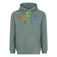 Sage LGBT Love Rainbow Heartbeat Heavyweight Hoodie - PixelWave