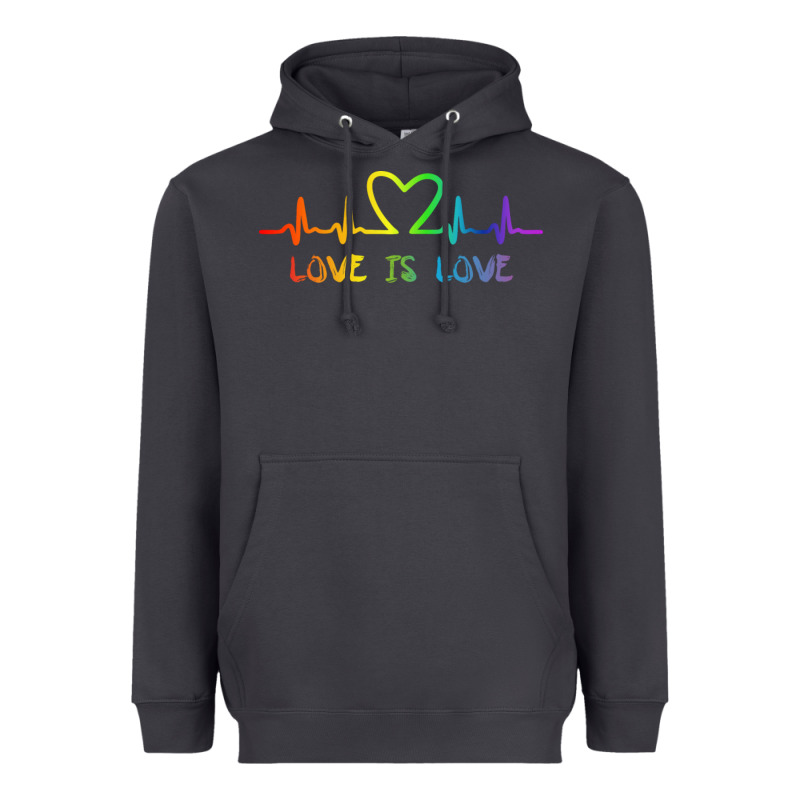 Lgbt Love Rainbow Heartbeat Heavyweight Hoodie by PixelWave | Teevron