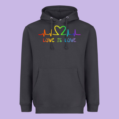Lgbt Love Rainbow Heartbeat Heavyweight Hoodie Designed By Pixelwave