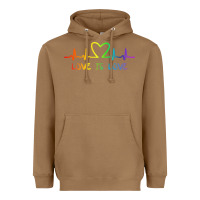 Toasted Coconut LGBT Love Rainbow Heartbeat Heavyweight Hoodie - PixelWave