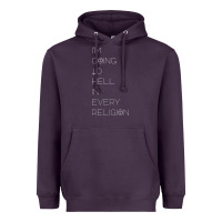 Plum i'm  going to  hell in  every  religion Heavyweight Hoodie - Craftify