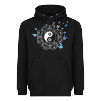 Black yin yang with butterflies ancient chinese yin yang Heavyweight Hoodie - Craftify