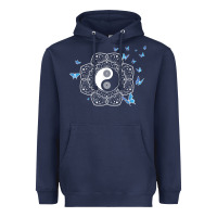Navy yin yang with butterflies ancient chinese yin yang Heavyweight Hoodie - Craftify