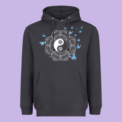 Yin Yang With Butterflies Ancient Chinese Yin Yang Heavyweight Hoodie Designed By Craftify