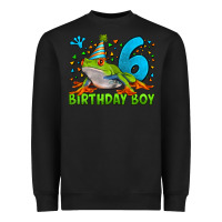 Black birthday boy frog age 6 Heavyweight Sweatshirt - LillyAllenDesigns