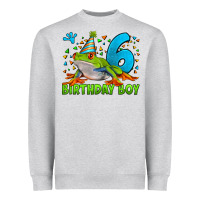 Heather Grey birthday boy frog age 6 Heavyweight Sweatshirt - LillyAllenDesigns