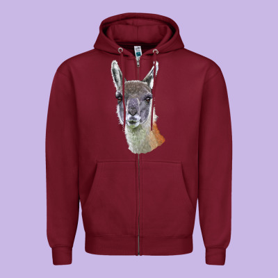 Guanaco Llama Head Zipper Hoodie Designed By Lillyallendesigns