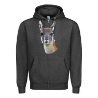 Charcoal Heather Guanaco Llama Head Zipper Hoodie - LillyAllenDesigns