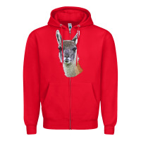 Red Guanaco Llama Head Zipper Hoodie - LillyAllenDesigns