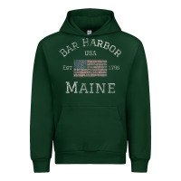 Forest Green Bar Harbor Maine USA American Flag Established ME Vintage Urban Hoodie - PixelWave