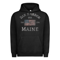 Pigment Black Bar Harbor Maine USA American Flag Established ME Vintage Urban Hoodie - PixelWave