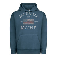 Pigment Midnight Navy Bar Harbor Maine USA American Flag Established ME Vintage Urban Hoodie - PixelWave