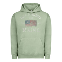 Pigment Oil Green Bar Harbor Maine USA American Flag Established ME Vintage Urban Hoodie - PixelWave