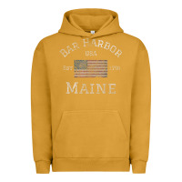 Pigment Peanut Butter Bar Harbor Maine USA American Flag Established ME Vintage Urban Hoodie - PixelWave