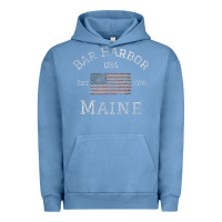 Pigment Pebble Blue Bar Harbor Maine USA American Flag Established ME Vintage Urban Hoodie - PixelWave