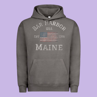 Bar Harbor Maine Usa American Flag Established Me Vintage Urban Hoodie Designed By Pixelwave