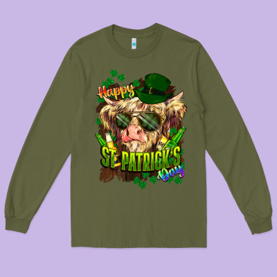 St. Patrick's Day Cow Long Sleeve Tee Designed By Howdyjamesfarm