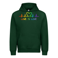 Forest Green LGBT Love Rainbow Heartbeat Urban Hoodie - PixelWave