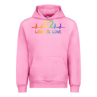 Fuchsia Pink LGBT Love Rainbow Heartbeat Urban Hoodie - PixelWave