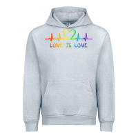 Heather Grey LGBT Love Rainbow Heartbeat Urban Hoodie - PixelWave