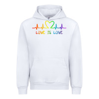 White LGBT Love Rainbow Heartbeat Urban Hoodie - PixelWave