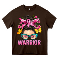 Chocolate Brown cancer warrior messy bun Heavy Core Tee - BarkalooDesign