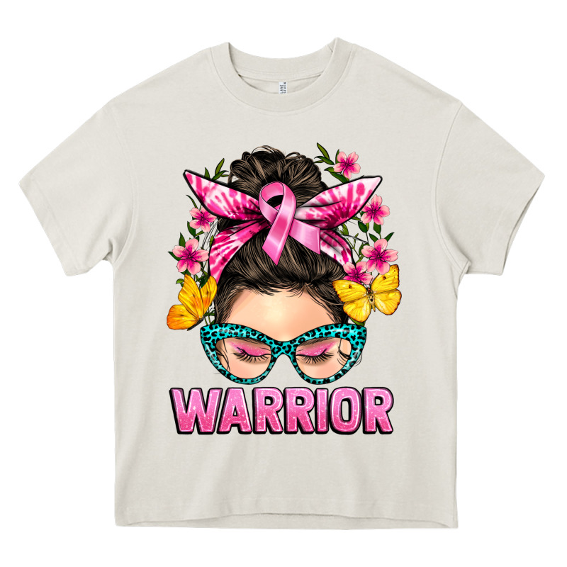 Cancer Warrior Messy Bun Heavy Core Tee by BarkalooDesign | Teevron