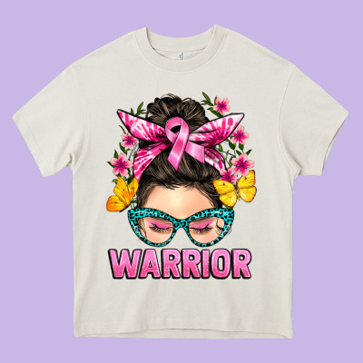 Cancer Warrior Messy Bun Heavy Core Tee Designed By Barkaloodesign