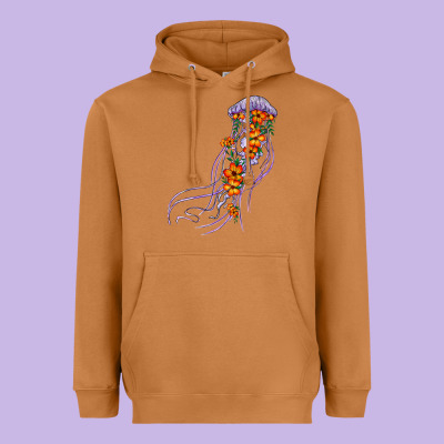 Light Purple Jellyfish And Floral Heavyweight Hoodie Designed By Barkaloodesign