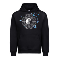 Black yin yang with butterflies ancient chinese yin yang Urban Hoodie - Craftify