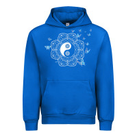 Cobalt yin yang with butterflies ancient chinese yin yang Urban Hoodie - Craftify