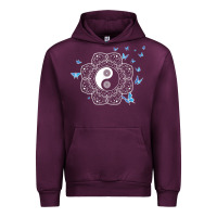 Mauve Wine yin yang with butterflies ancient chinese yin yang Urban Hoodie - Craftify